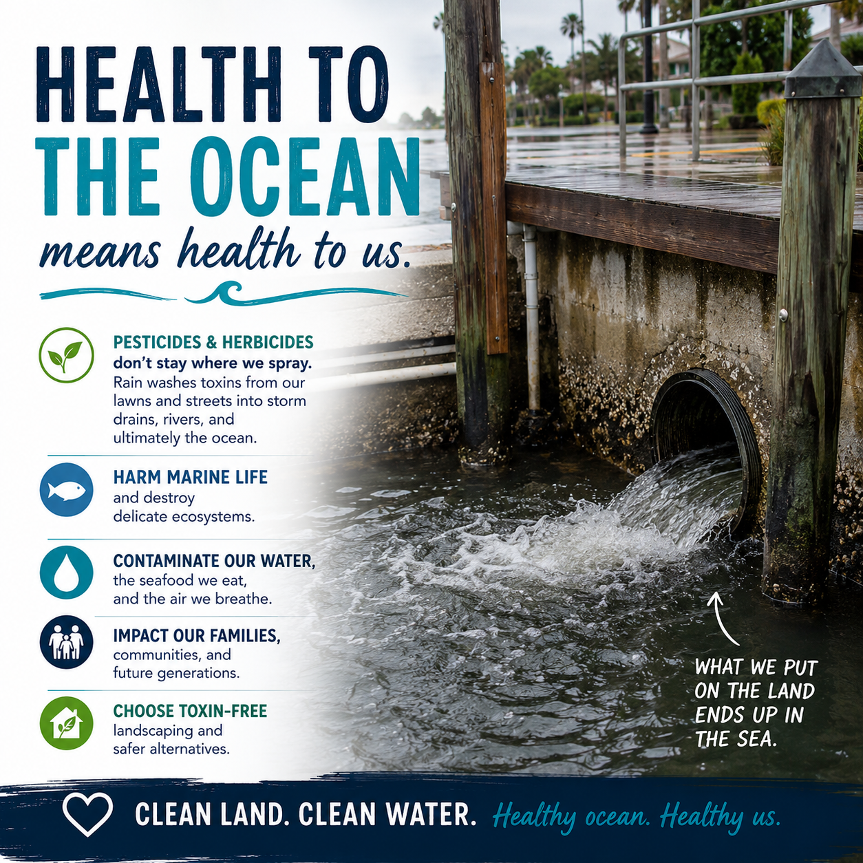 Health to the ocean means health to us — infographic: what we put on the land ends up in the sea