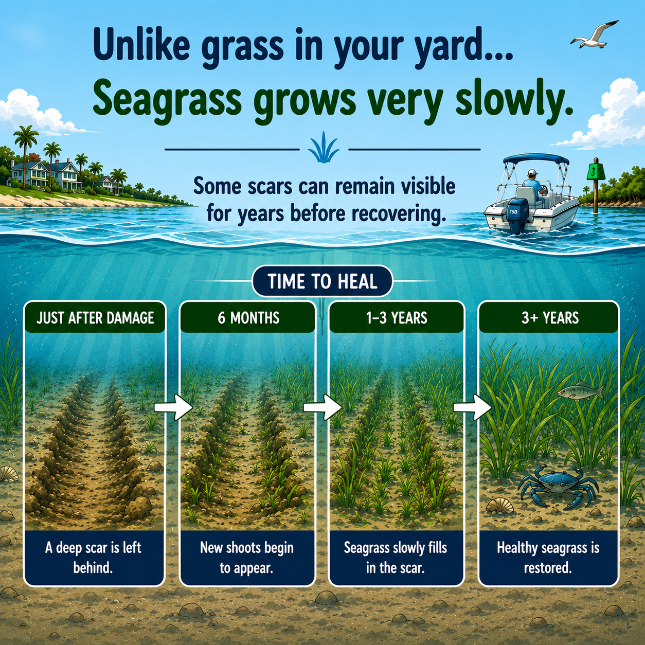 Scars Hurt — how to boat responsibly and protect seagrass