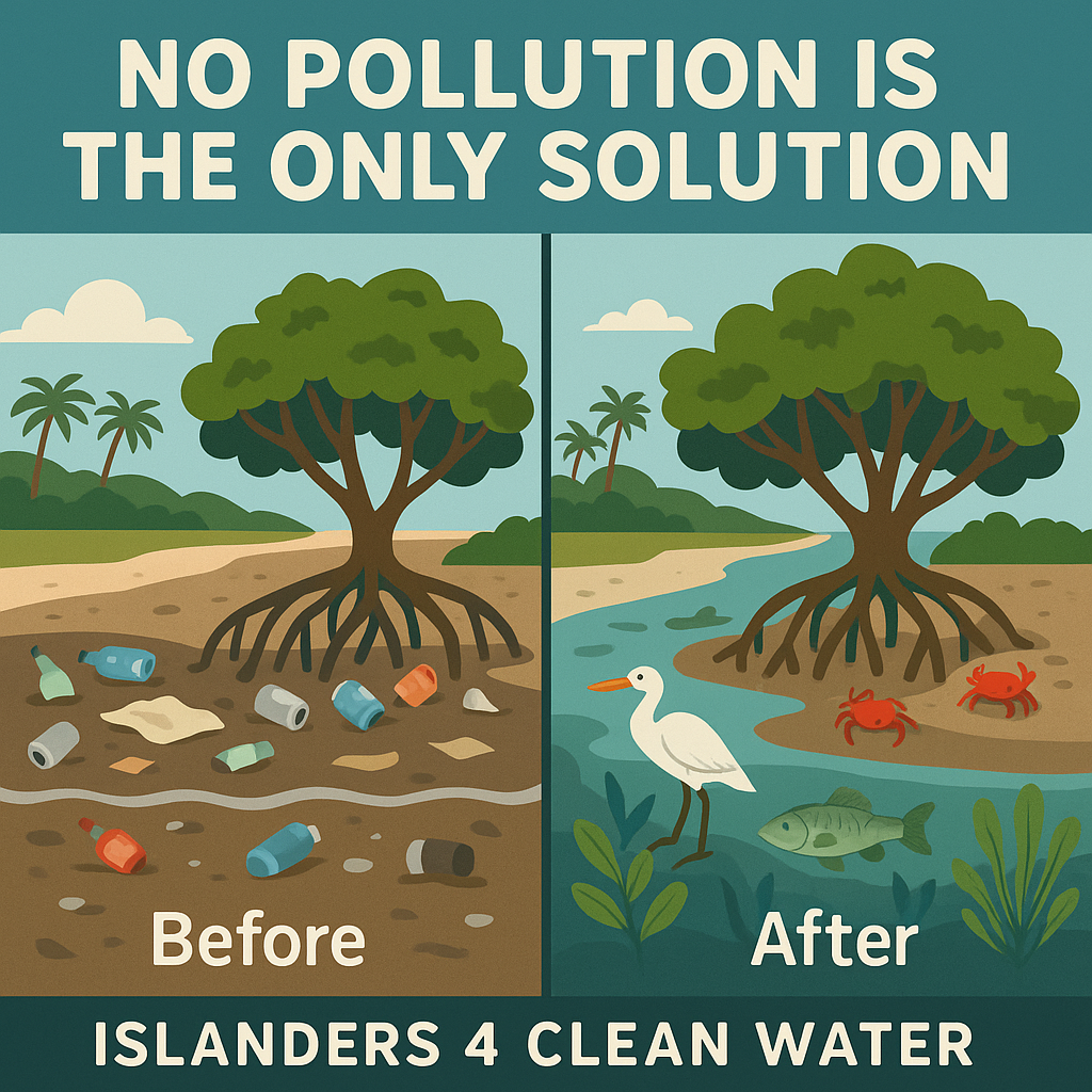 No Pollution is the Only Solution — mangrove habitat before and after