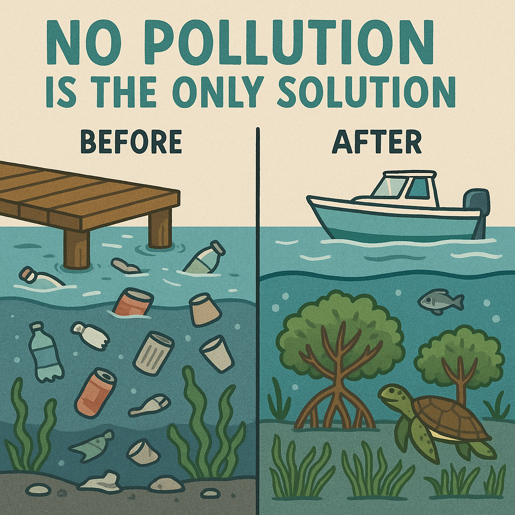 No Pollution is the Only Solution — underwater before and after