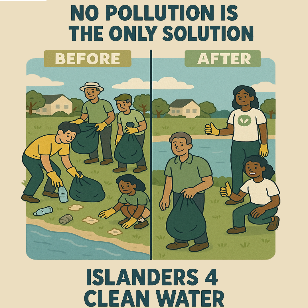 No Pollution is the Only Solution — community cleanup before and after