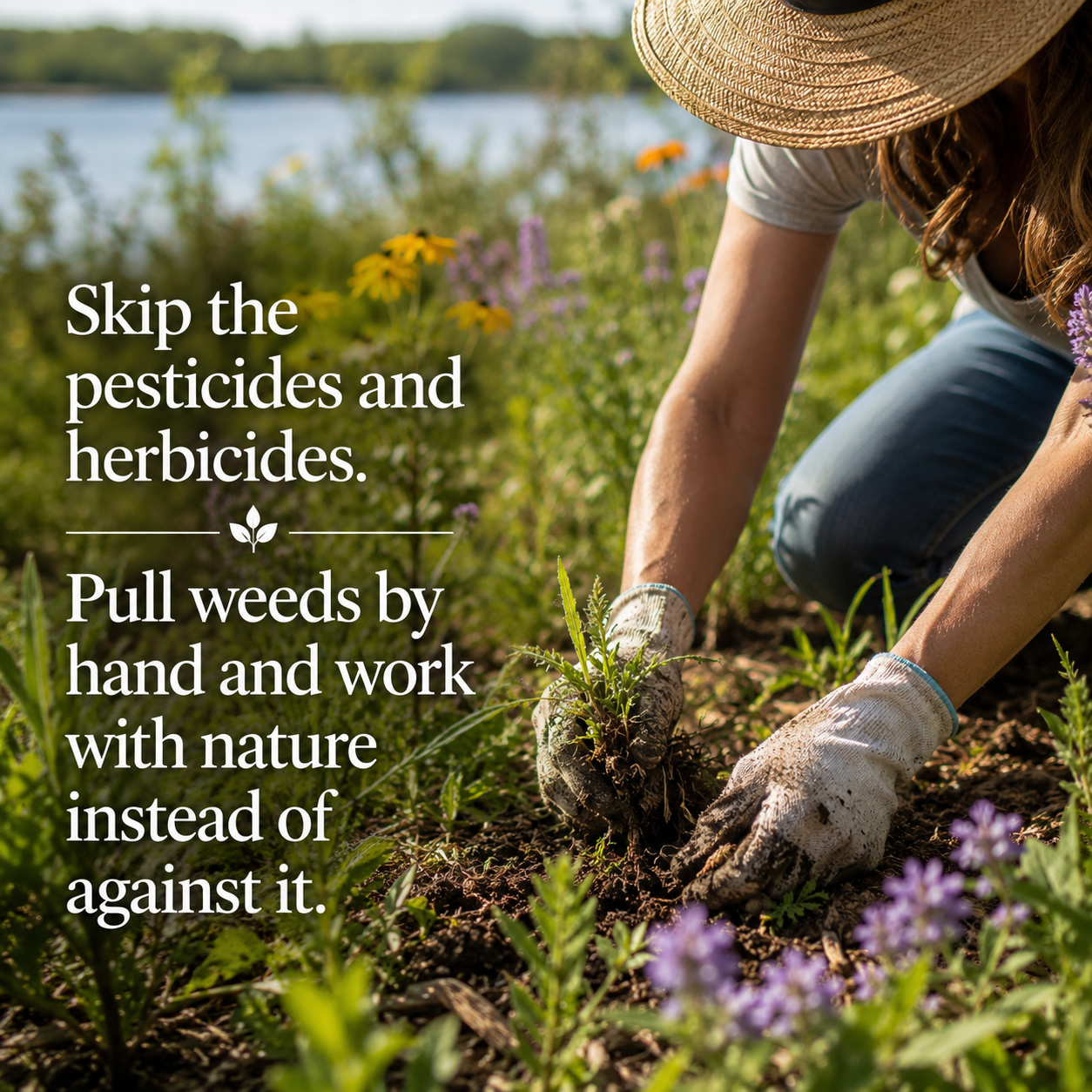 Skip the pesticides and herbicides — pull weeds by hand and work with nature